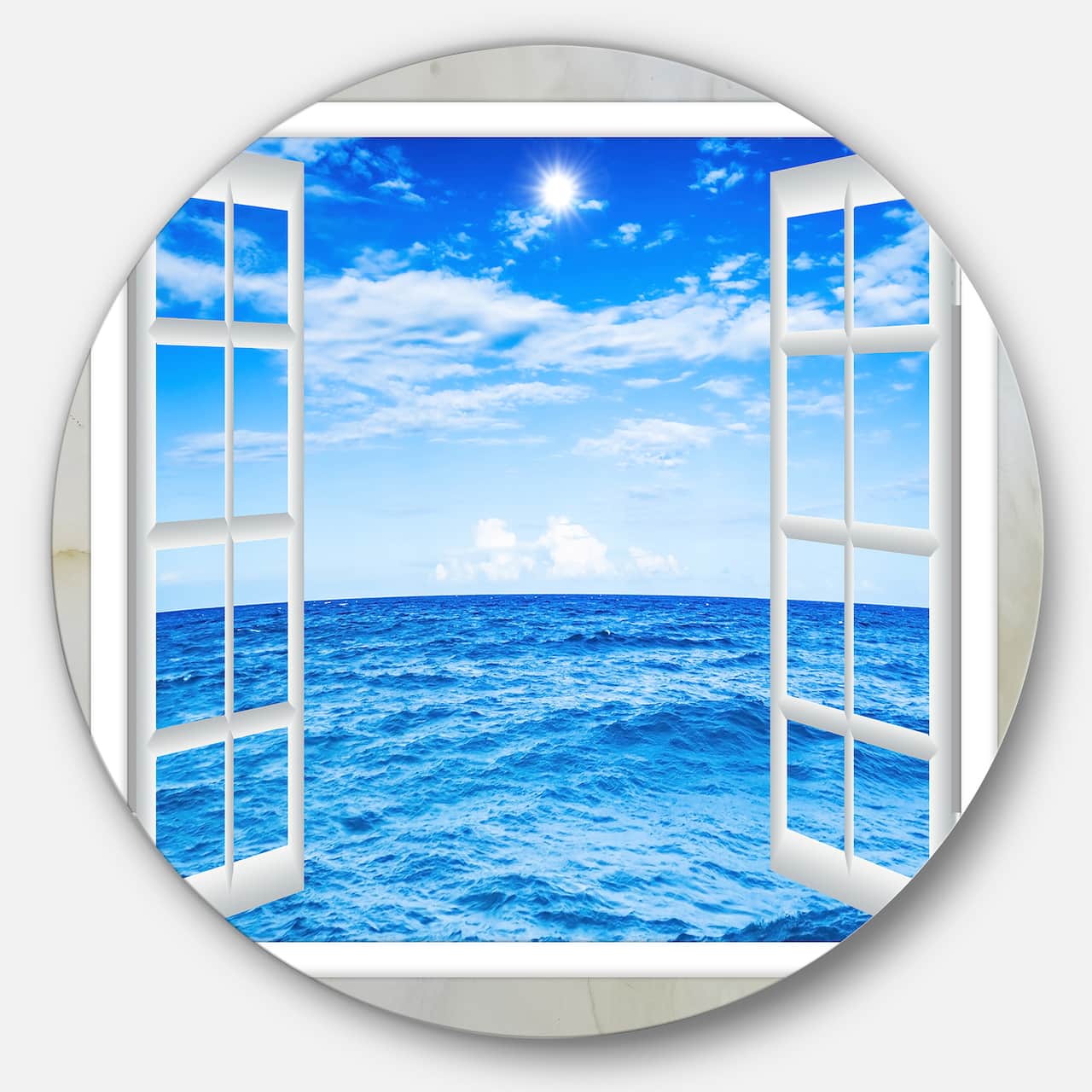 Designart - Window Open to Blue Wavy Ocean' Extra Large Seashore Metal Circle Wall Art